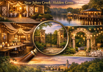 Scenic outdoor and elegant indoor event venues near Johns Creek with charming lighting and natural settings.