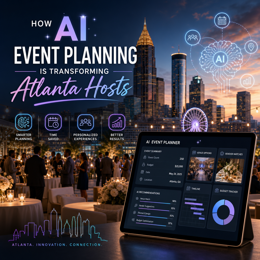 AI event planning is helping Atlanta hosts create smoother, smarter, and more stress-free events across the city. AI event planning dashboard helping Atlanta hosts manage vendors, budgets, and schedules.