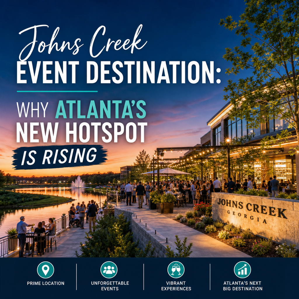 Scenic Johns Creek waterfront dining with Atlanta skyline vibe for elegant events